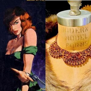 ♥️ Vintage Rhinestone necklace, Delicious marmalade orange unique scallops